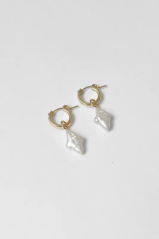 Anna Hoops + Falling Star Pearl Charms sold by Kara Yoo