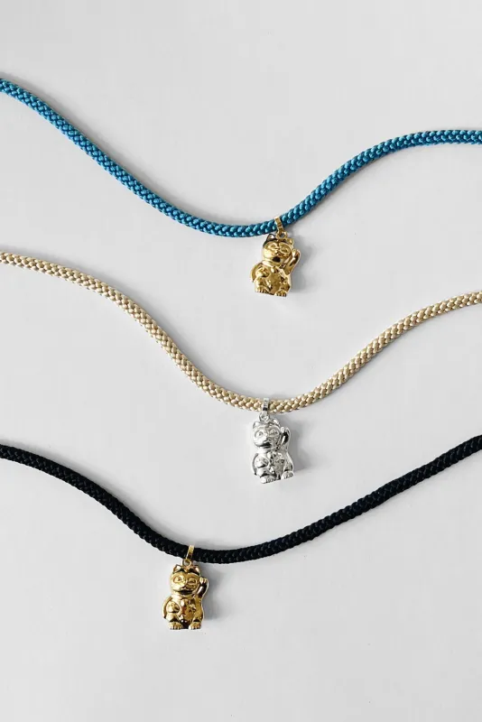 Lucky Cat Silk Necklace made by Kara Yoo