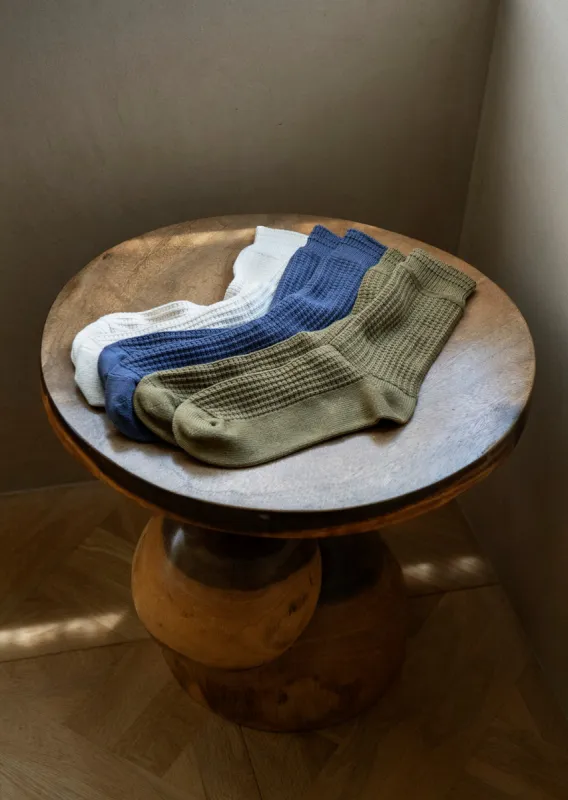 コットンワッフル クルーソックス made by ROTOTO