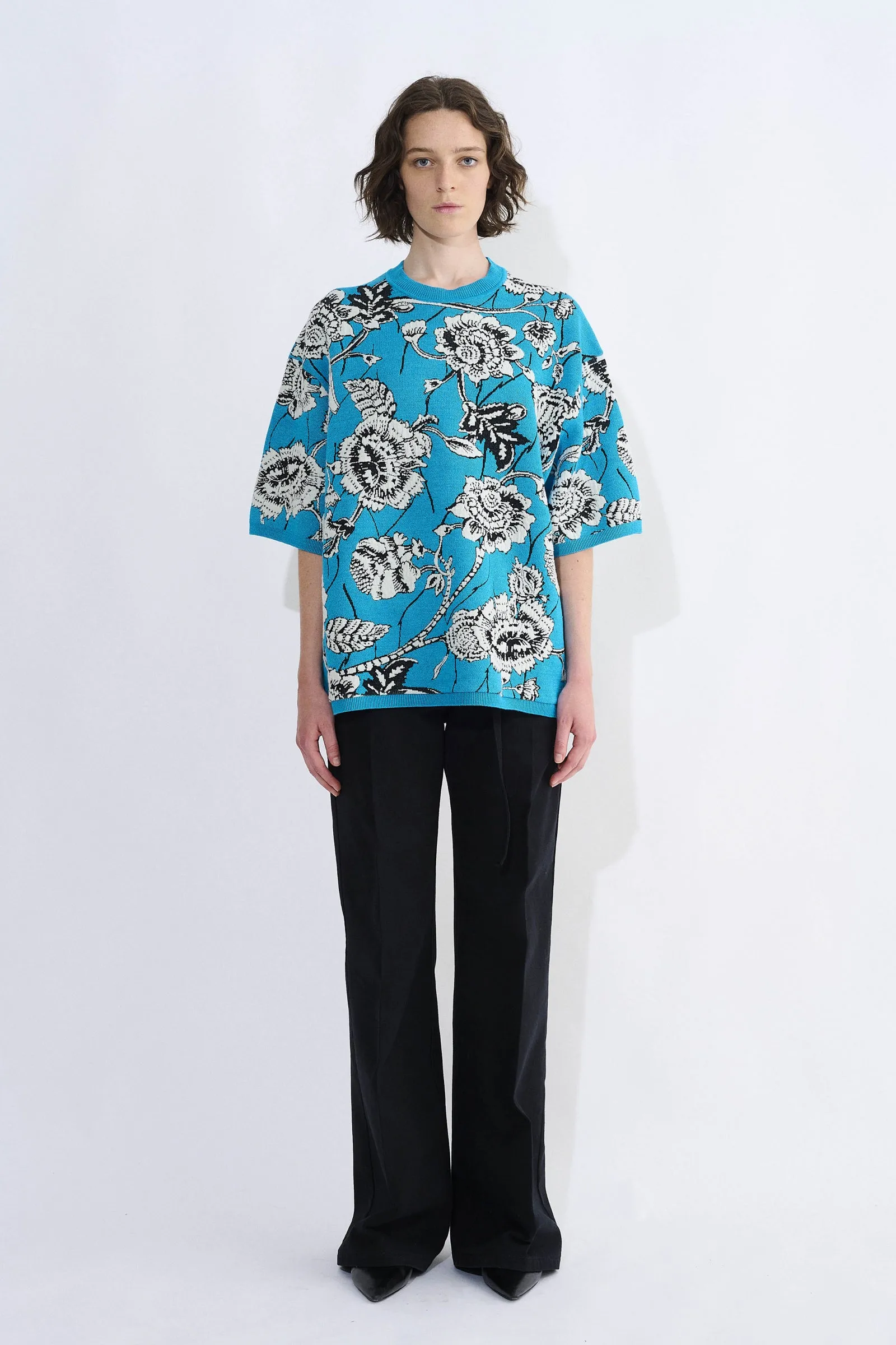 Klowa Oversized Boxy Knit Top With Flower Jacquard sold by Christian Wijnants