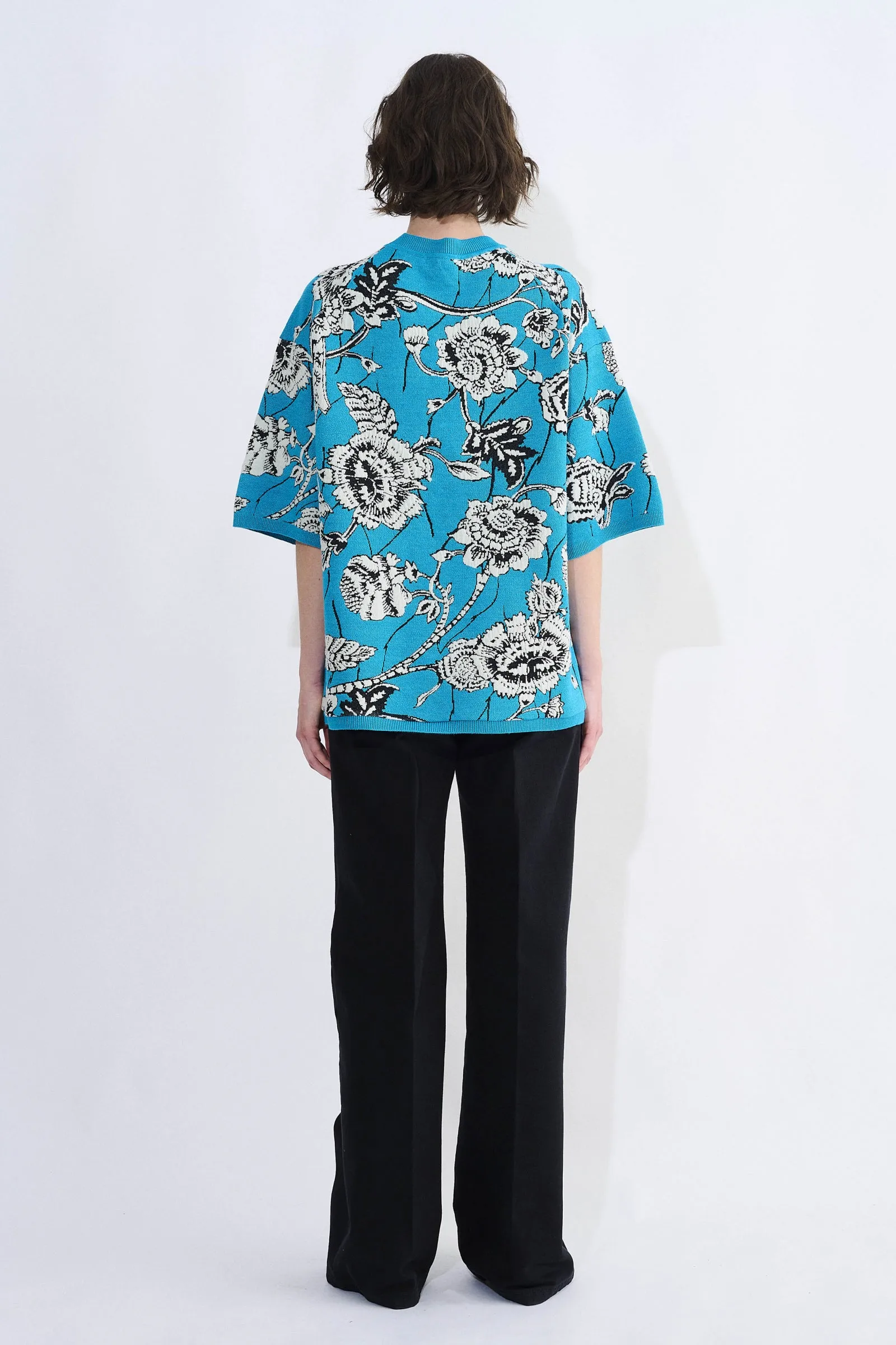Klowa Oversized Boxy Knit Top With Flower Jacquard sold by Christian Wijnants product image thumbnail 4