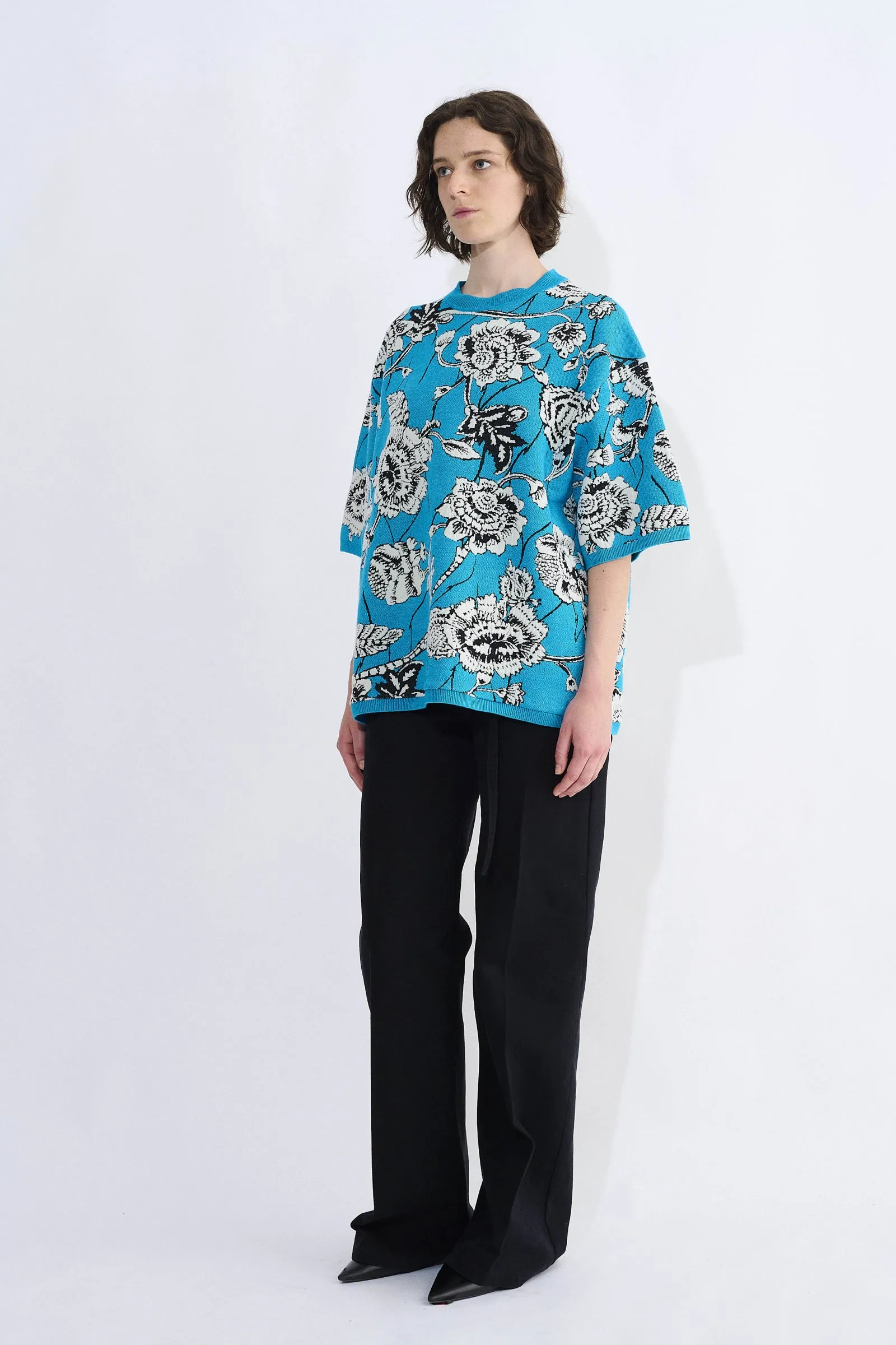 Klowa Oversized Boxy Knit Top With Flower Jacquard sold by Christian Wijnants product image thumbnail 3