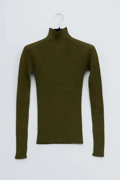 Kyra whole garment rib knit fitted turtlneck sold by Christian Wijnants