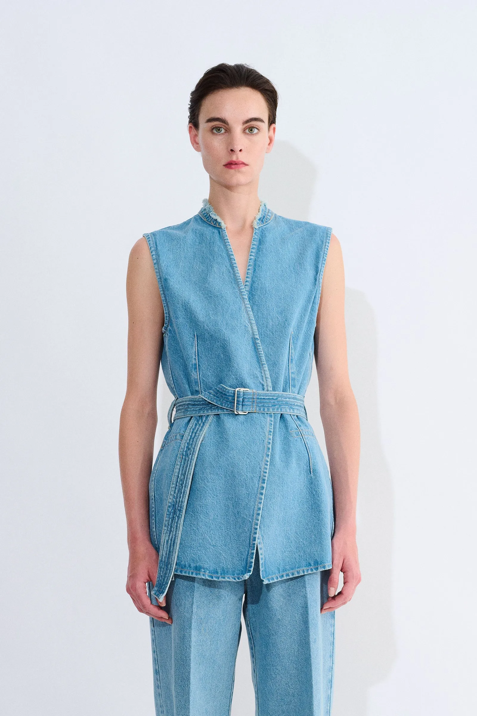 Telin Denim Vest With Belt sold by Christian Wijnants
