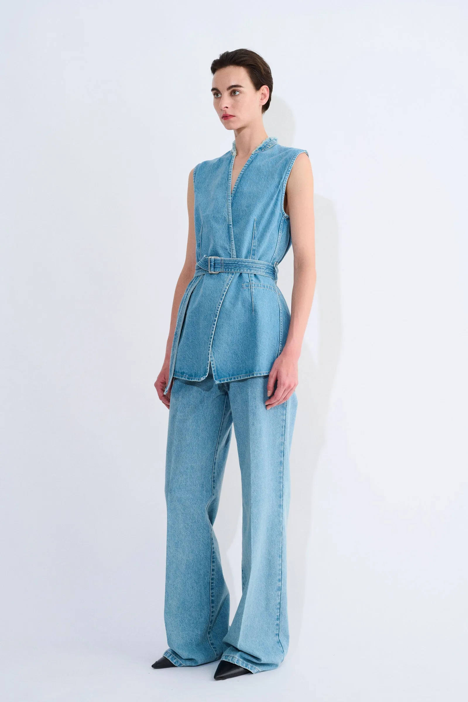 Telin Denim Vest With Belt sold by Christian Wijnants product image thumbnail 3