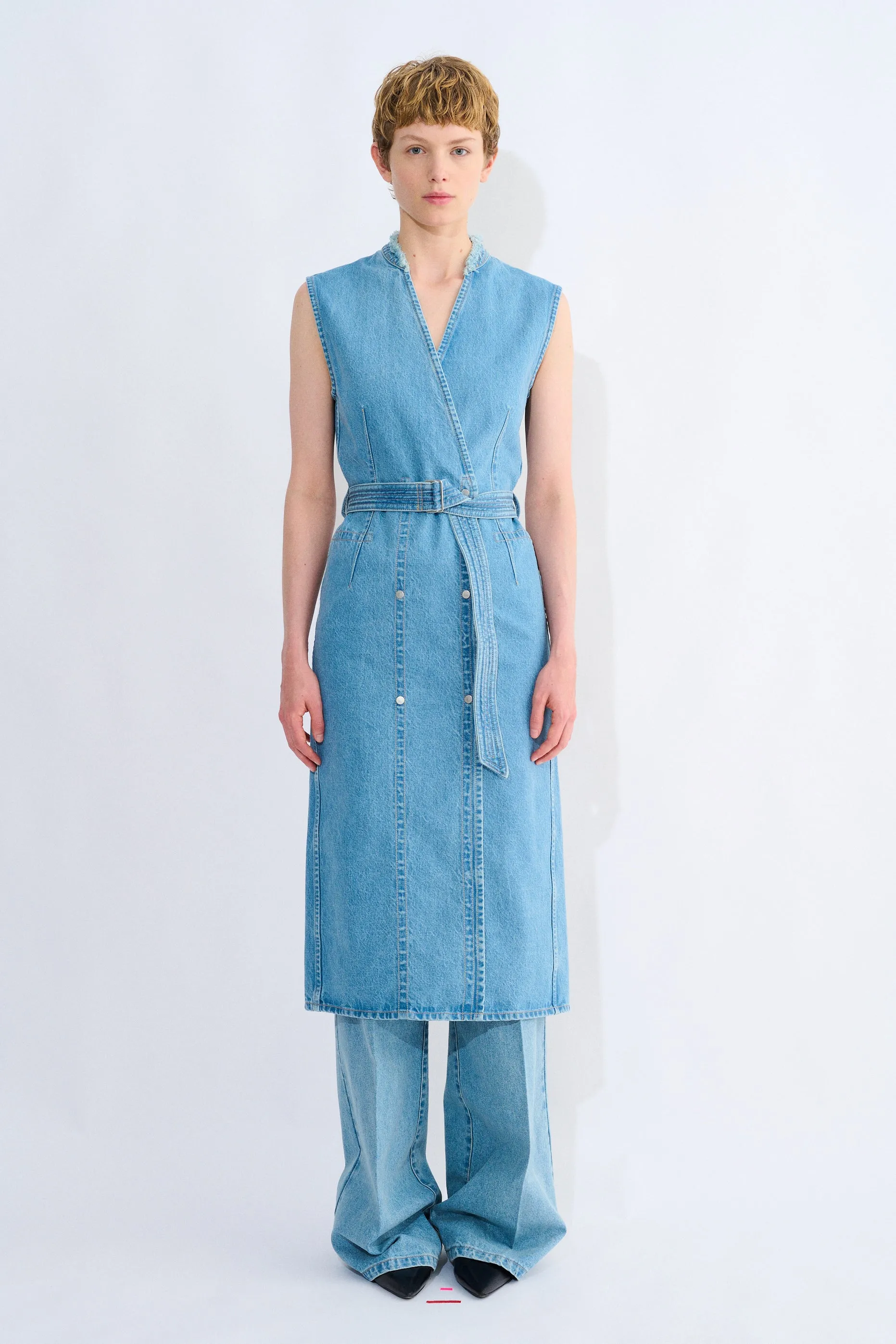 Demba Sleeveless Denim Dress With Belt sold by Christian Wijnants