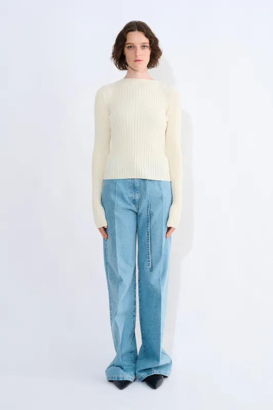Kessay Ribbed Long Sleeve Top With Slit Detail At Cuff made by Christian Wijnants
