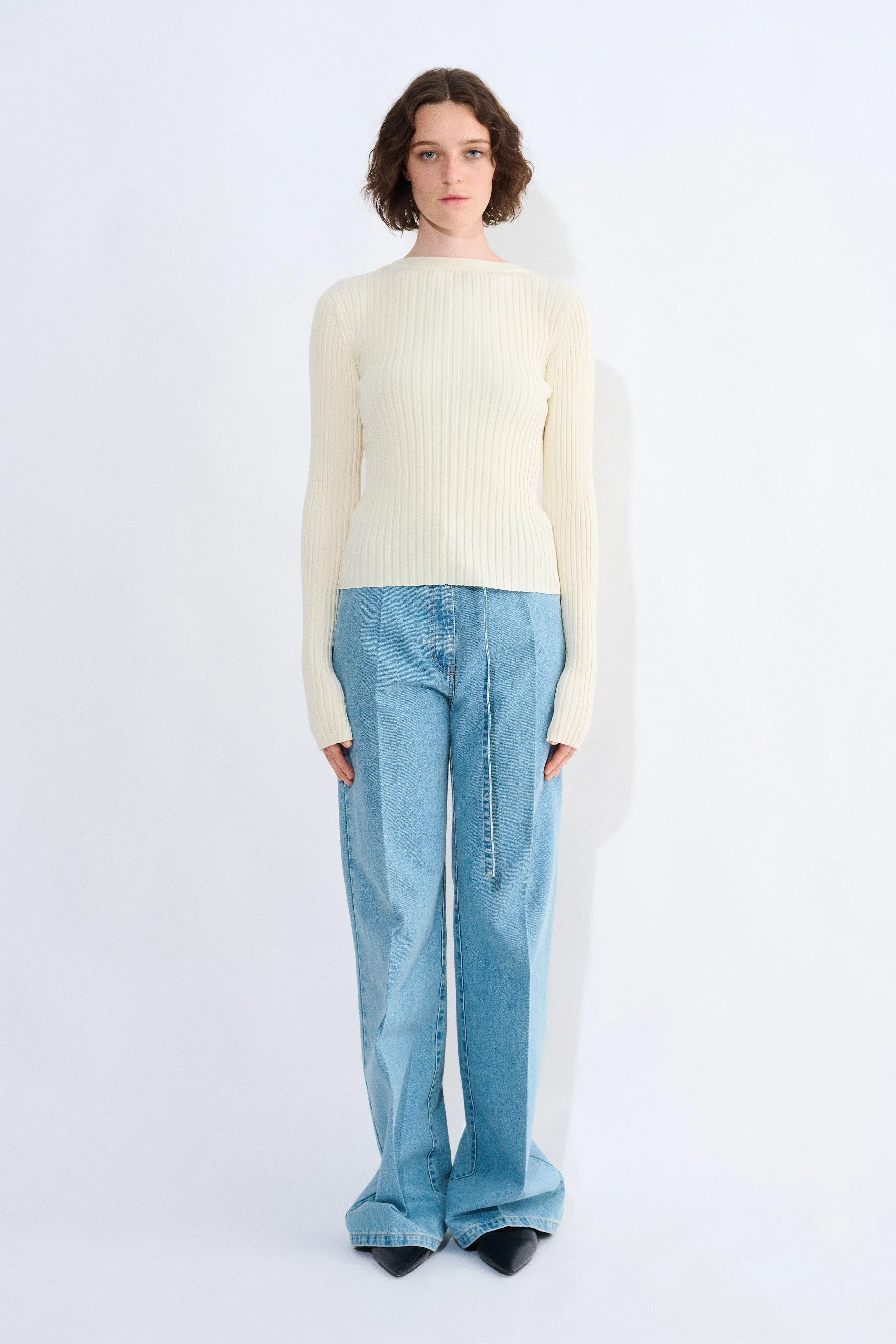 Kessay Ribbed Long Sleeve Top With Slit Detail At Cuff sold by Christian Wijnants