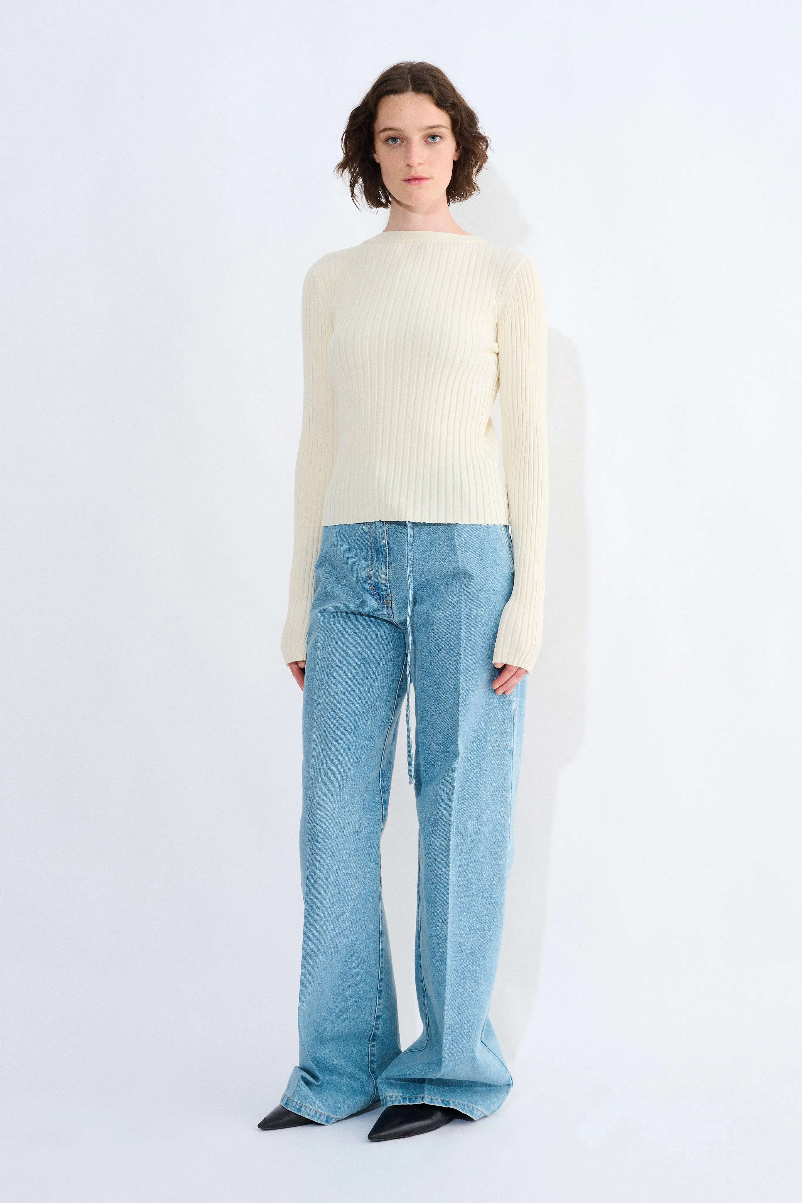 Kessay Ribbed Long Sleeve Top With Slit Detail At Cuff sold by Christian Wijnants product image thumbnail 3