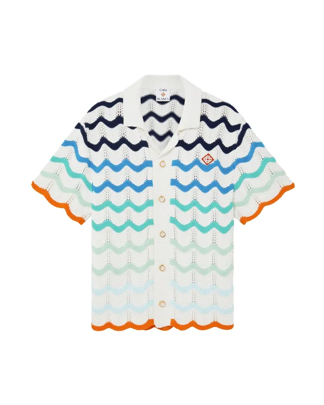 Gradient Wave Short Sleeve Crochet Shirt sold by Casablanca