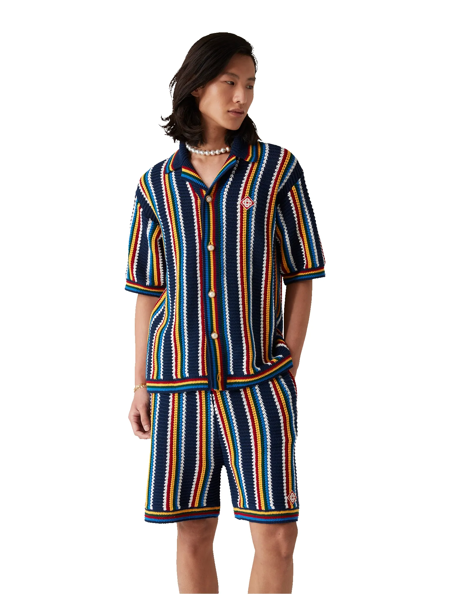 Crochet Short Sleeve Stripe Shirt sold by Casablanca product image thumbnail 4