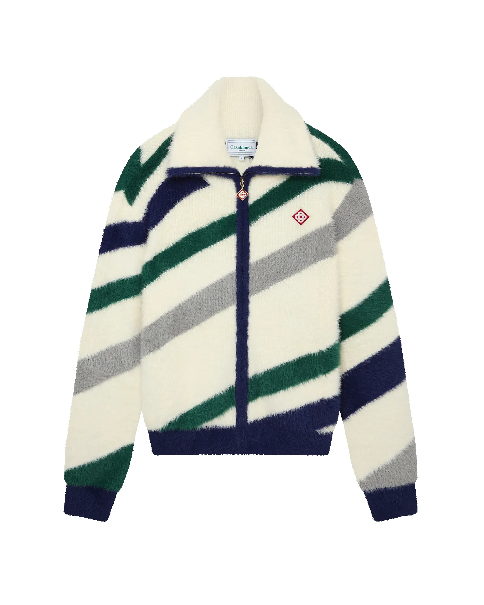 Diagonal Striped Fluffy Zip Up Jumper sold by Casablanca