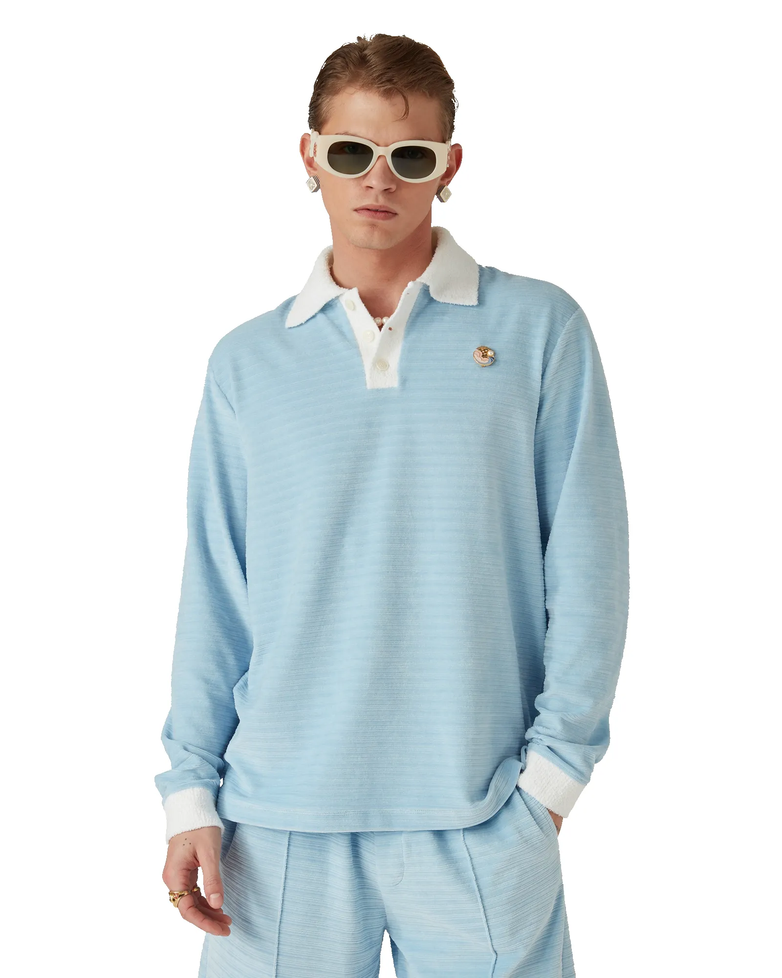 Velour Stripe Polo Shirt sold by Casablanca product image thumbnail 4