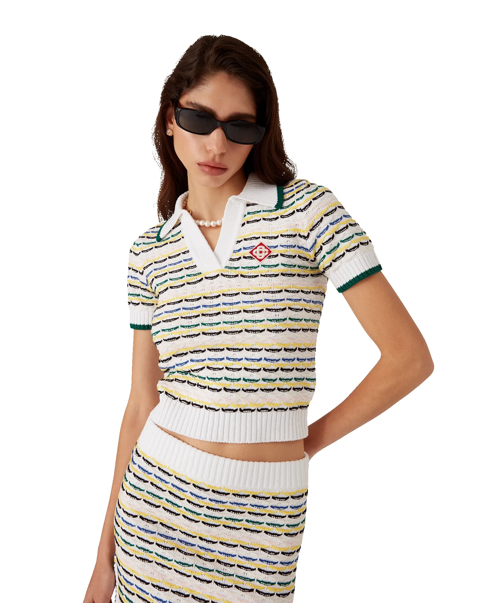 Cotton Tuck Stitch Cropped Polo Shirt sold by Casablanca product image thumbnail 5