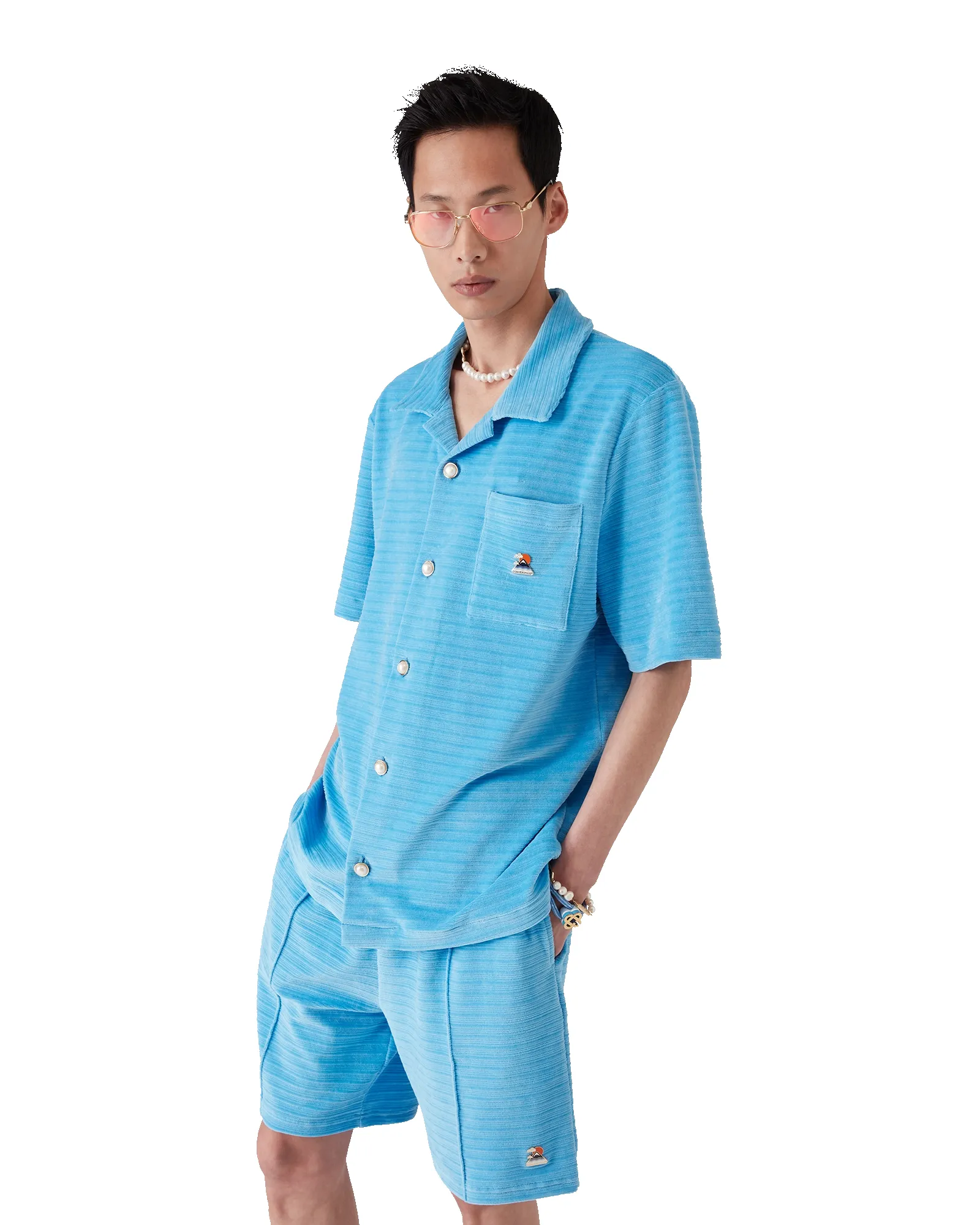 Velour Short Sleeve Stripe Shirt sold by Casablanca product image thumbnail 4