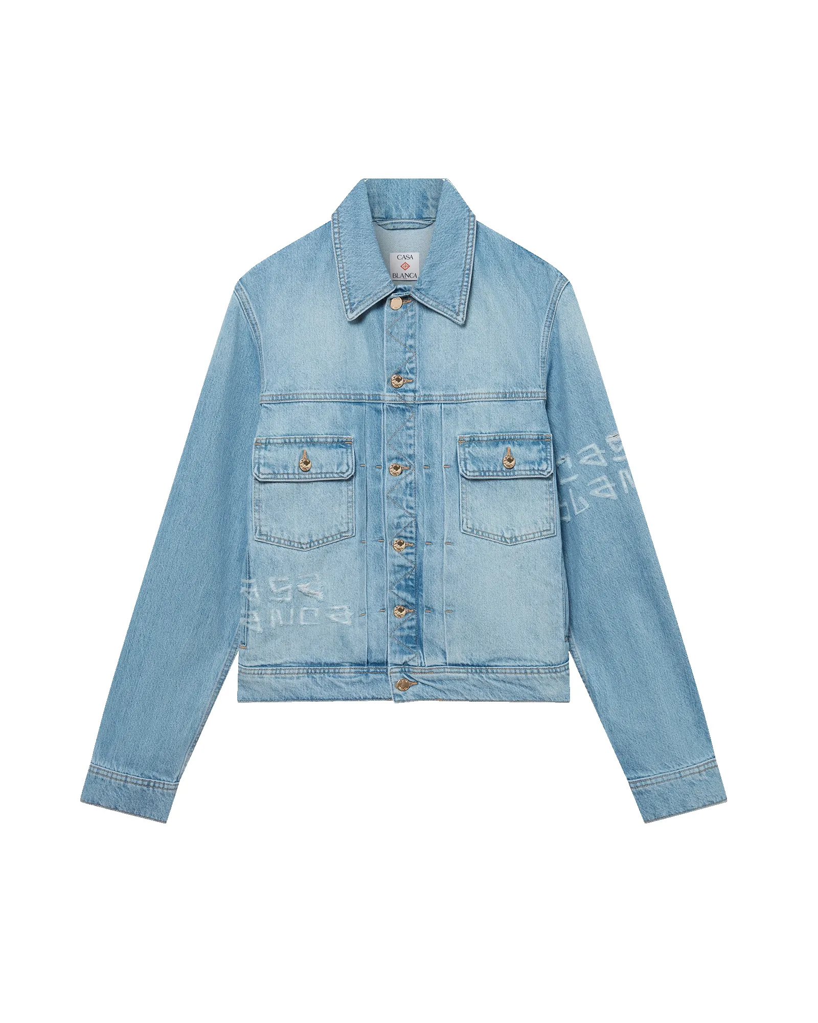 Graffiti Distressed Denim Jacket sold by Casablanca