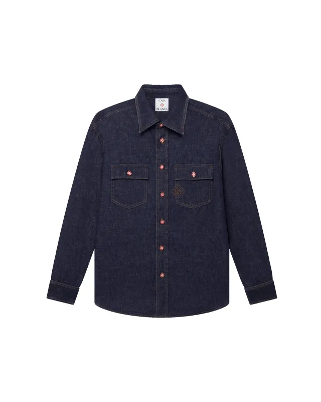Denim Short Sleeve Shirt with Logo Embroidery sold by Casablanca