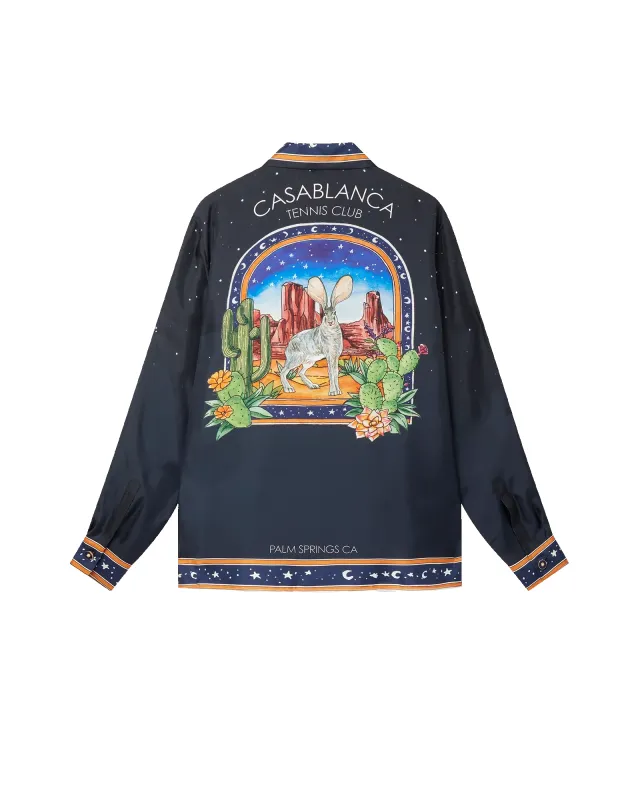 L'Arche Du Desert Nuit Cuban Collar Long Sleeve Silk Shirt sold by Casablanca