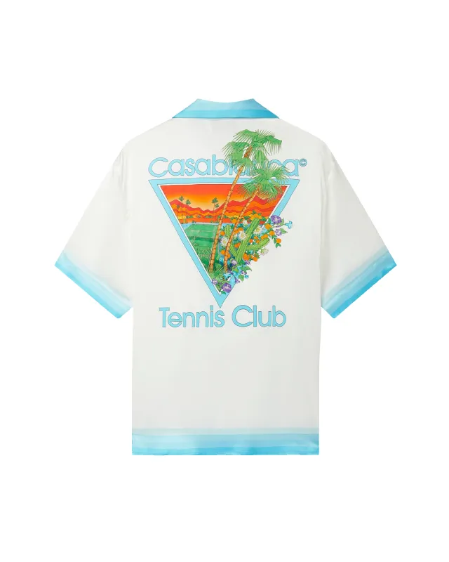 Palm Springs Icon Blue Cuban Collar Short Sleeve Silk Shirt sold by Casablanca