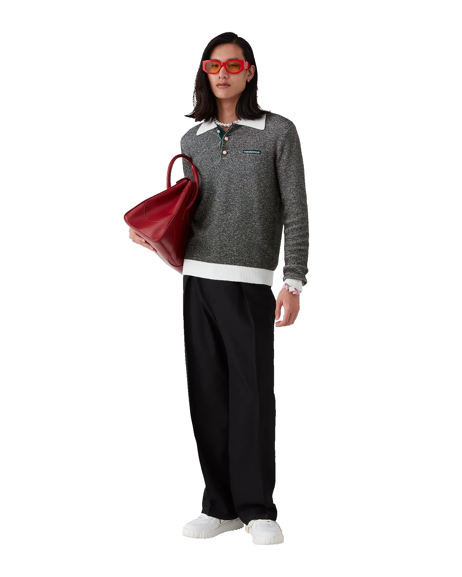 Boucle Stripe Long Sleeve Polo Shirt sold by Casablanca product image thumbnail 2