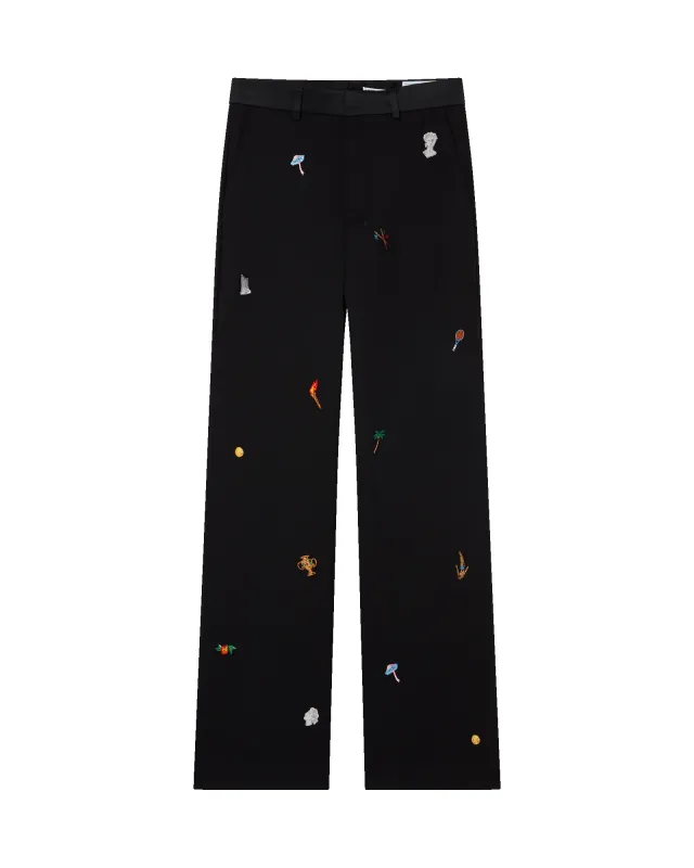 Embroidered Motif Wool Tailored Trousers made by Casablanca