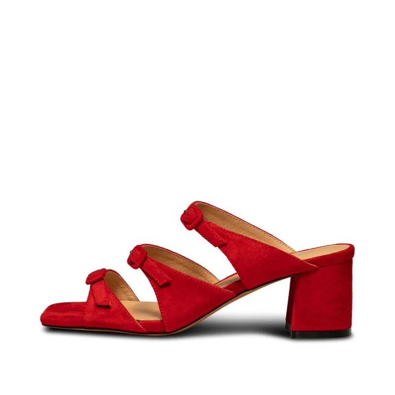 Hanna buckle mule suede - Fire Red sold by Shoe The Bear