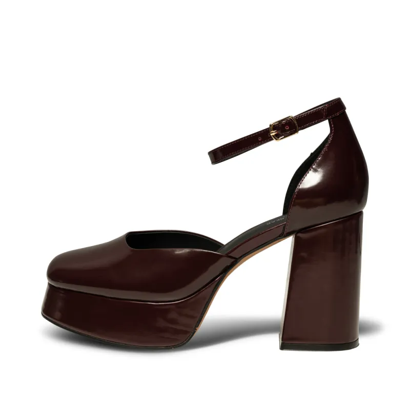 Priscilla Plateau Heel Leather - BORDEUX HIGH SHINE sold by Shoe The Bear