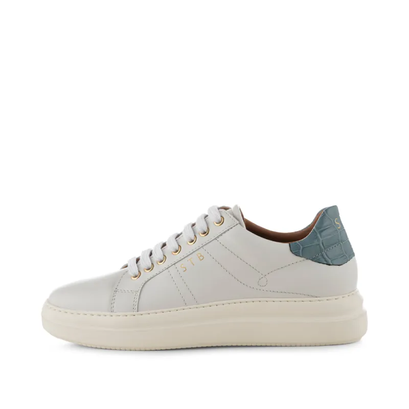 Valda sneaker leather - WHITE/BLUE CROCO sold by Shoe The Bear