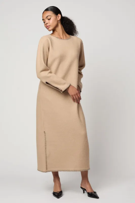 Demi Dress in Baby Alpaca Whipstitch detail made by Atelier Delphine