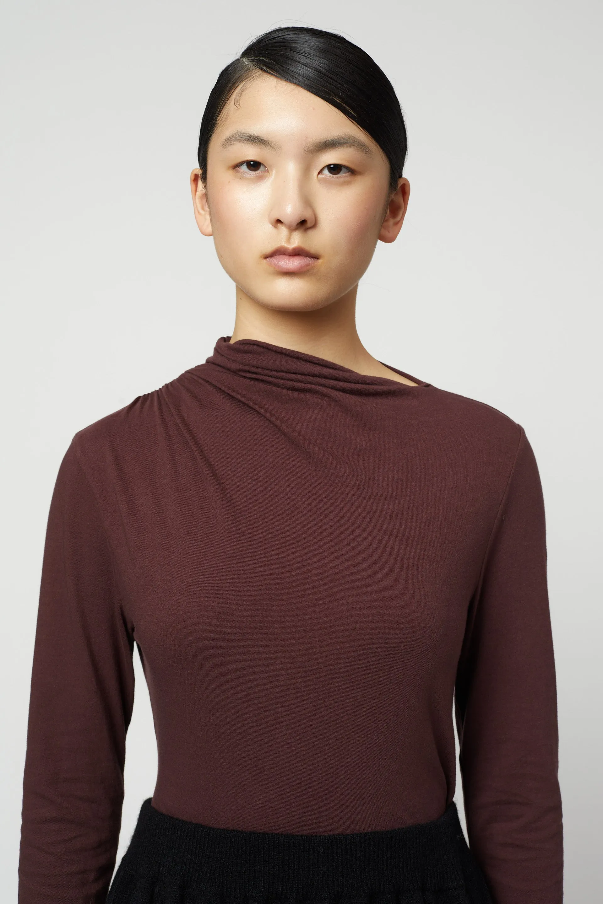 Shirred Asymmetrical Neckline Long Sleeve Top sold by Atelier Delphine