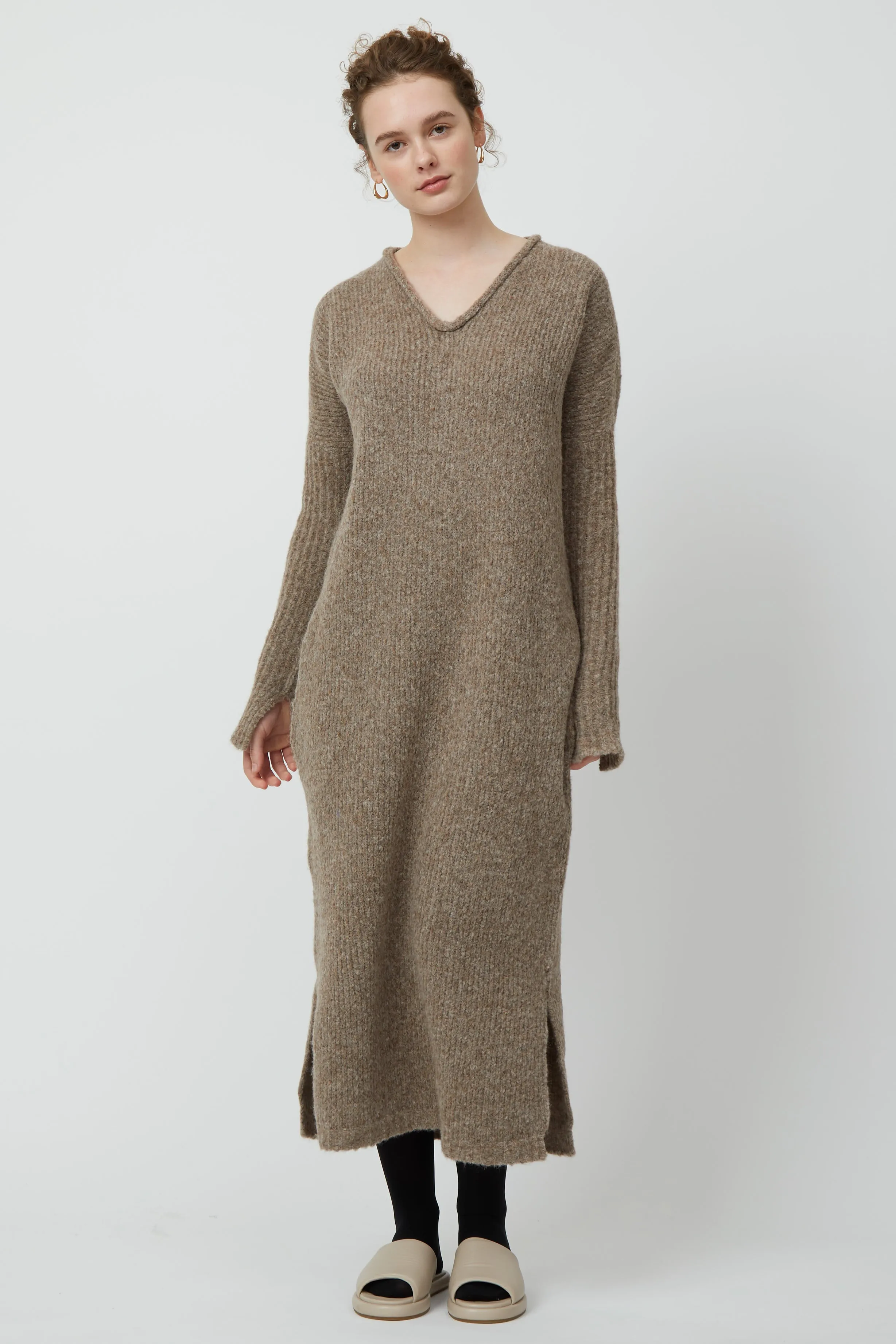 Relaxed V Neck Alpaca Long Dress sold by Atelier Delphine