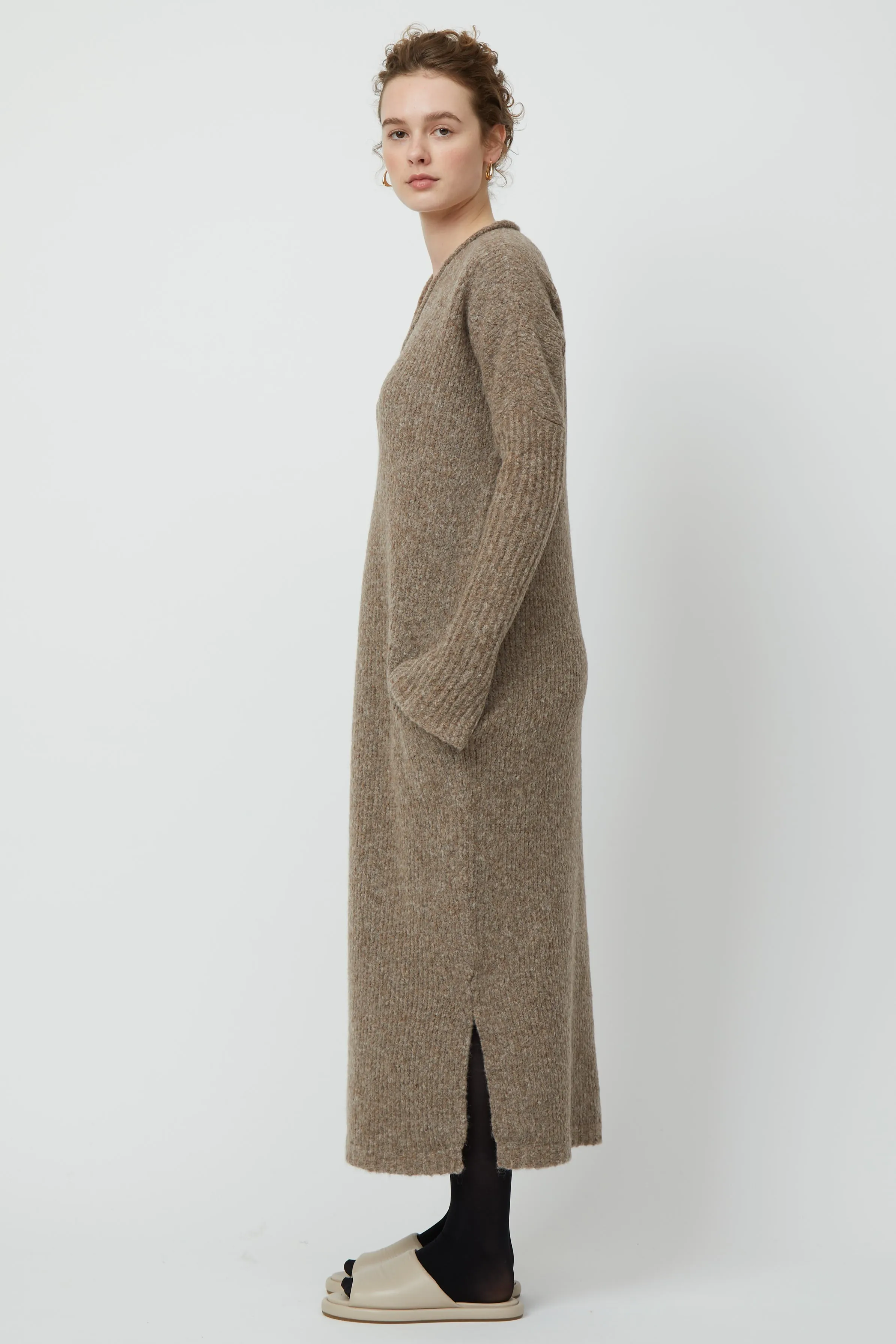 Relaxed V Neck Alpaca Long Dress sold by Atelier Delphine product image thumbnail 2