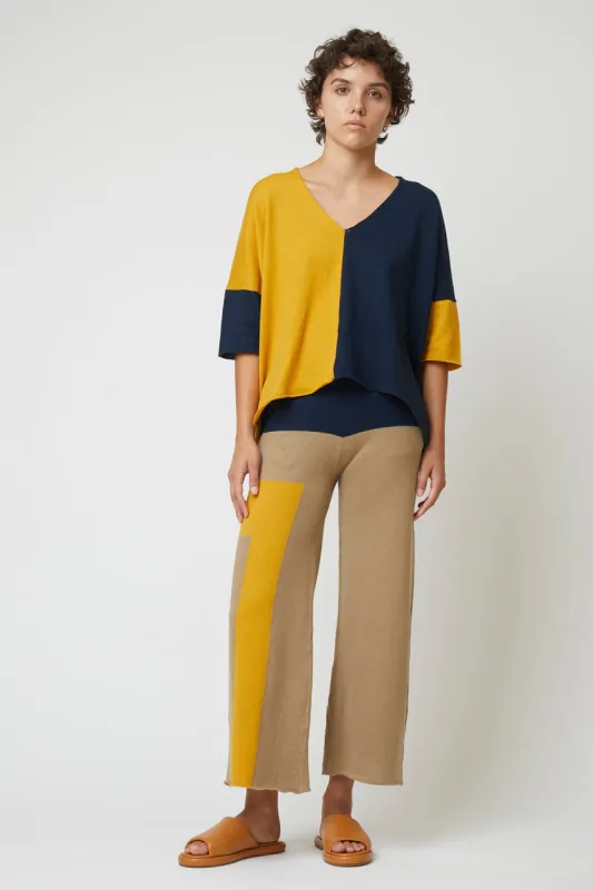 Laguna Cotton Crop Pant in Ochre and Navy sold by Atelier Delphine