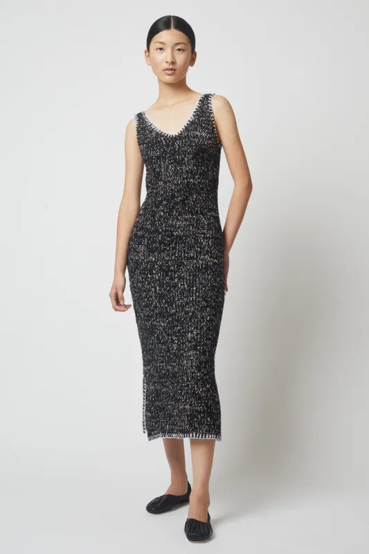 Despina Dress in Brushed Cotton Knit with whipstitch detail sold by Atelier Delphine