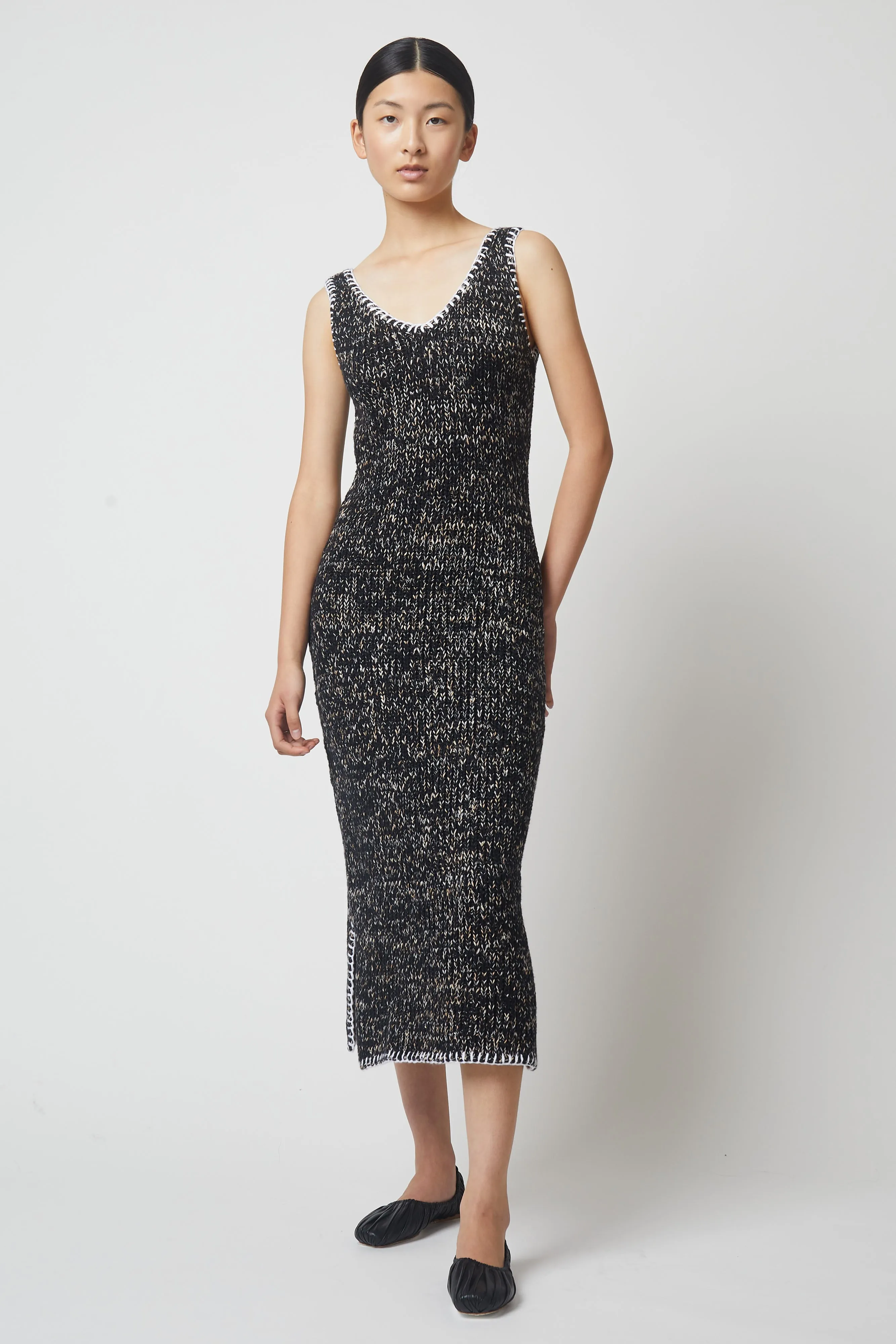 Despina Dress in Brushed Cotton Knit with whipstitch detail sold by Atelier Delphine