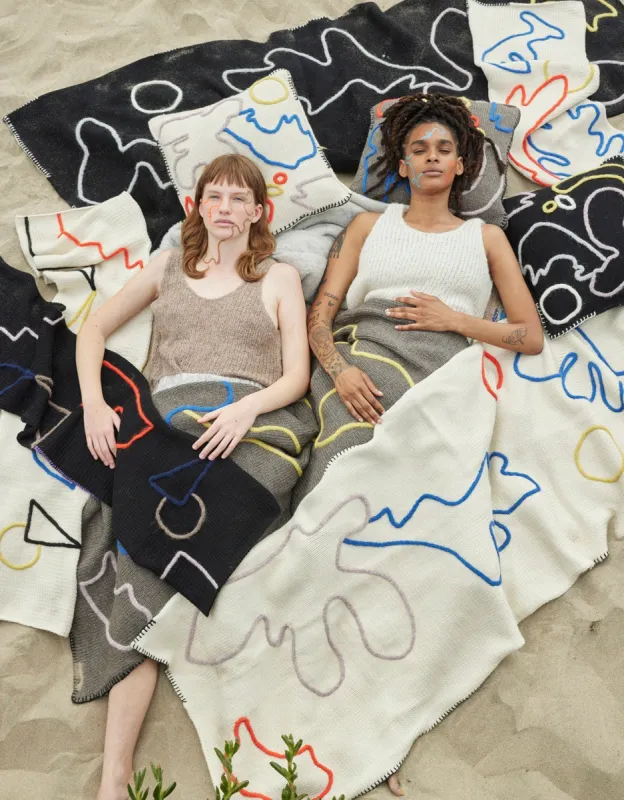 Composition Scarf with Hand Embroidered Detail in Wool and Alpaca made by Atelier Delphine