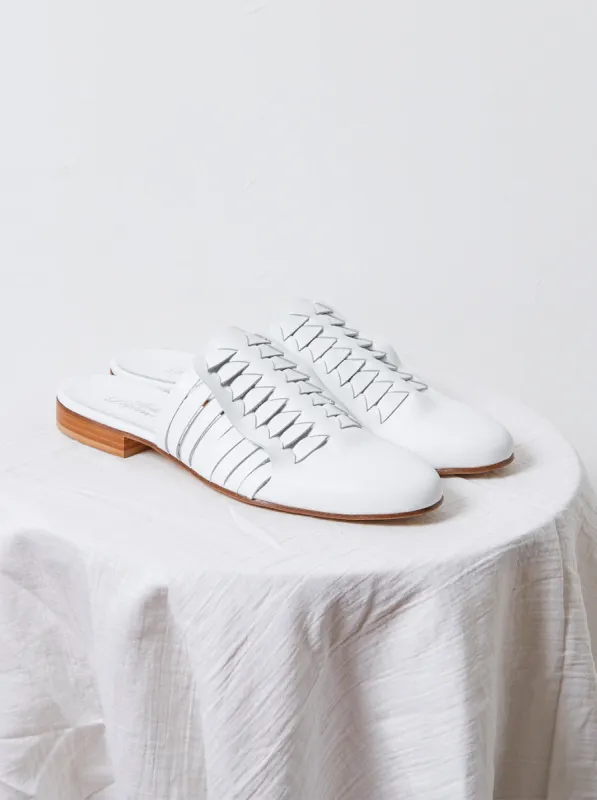 Leather Woven Slides in White sold by Atelier Delphine