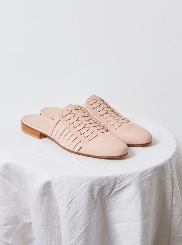 Leather Woven Slides in Sirena sold by Atelier Delphine