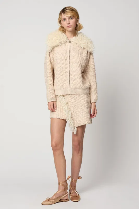 Cropped Bomber Cardigan with Alpaca Fur Collar sold by Atelier Delphine