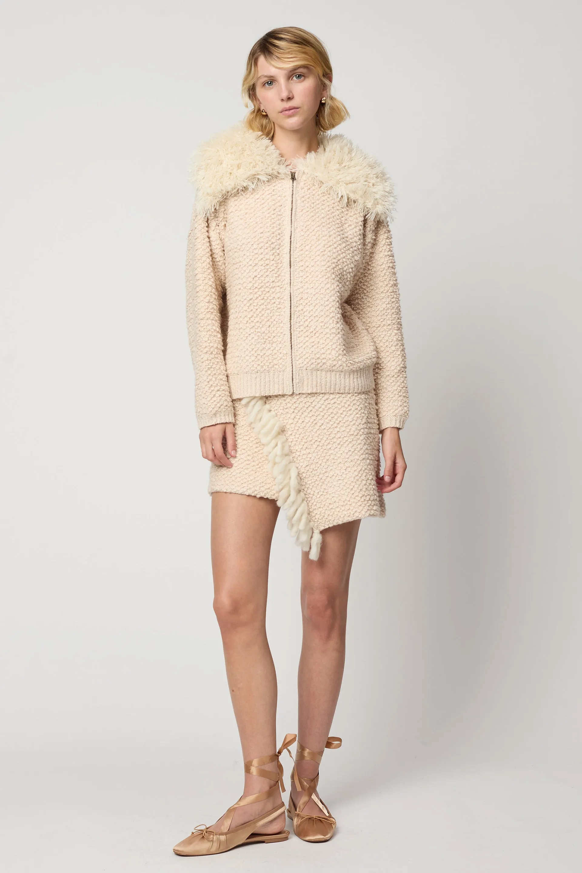 Cropped Bomber Cardigan with Alpaca Fur Collar sold by Atelier Delphine