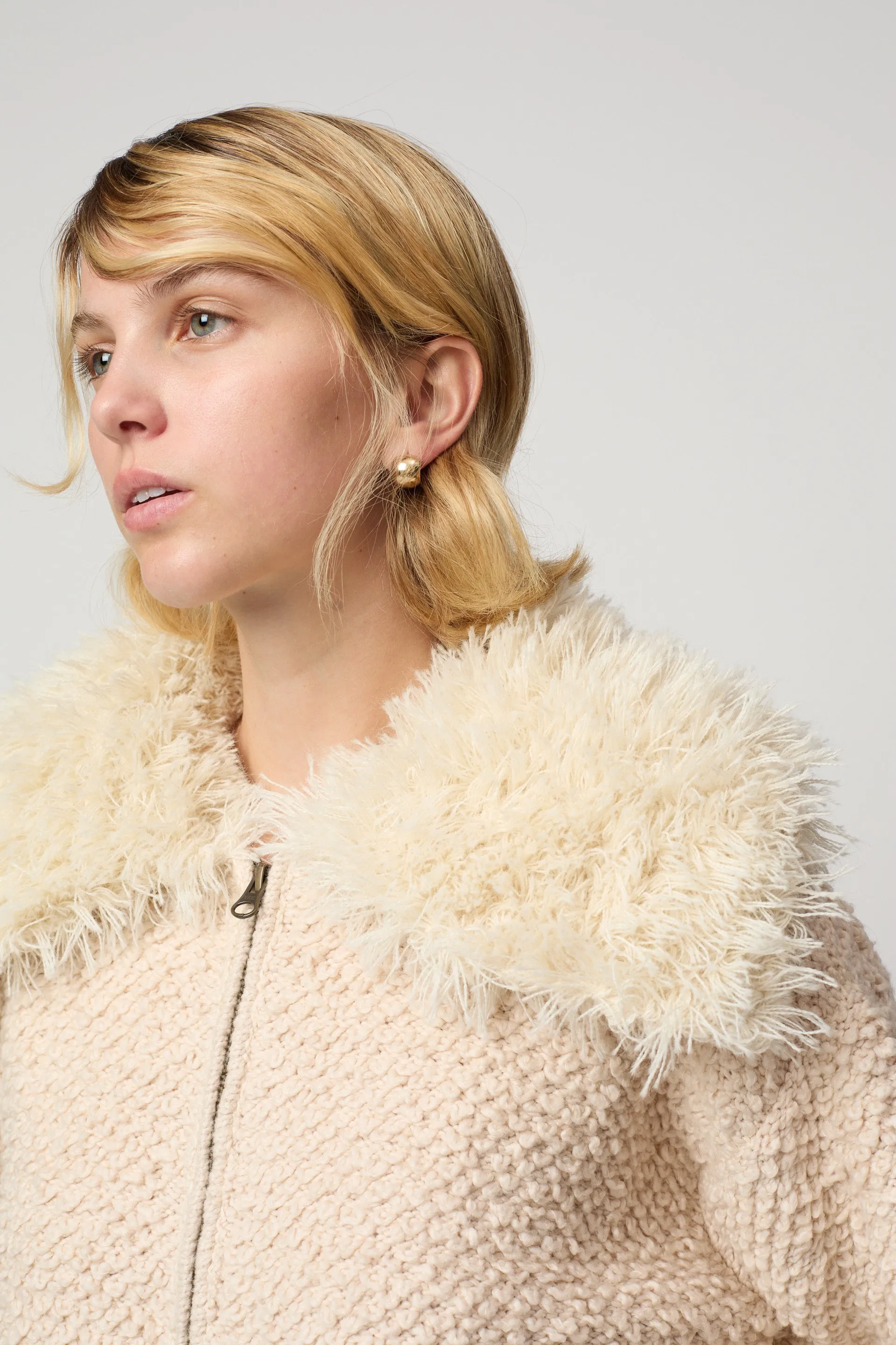 Cropped Bomber Cardigan with Alpaca Fur Collar sold by Atelier Delphine product image thumbnail 5