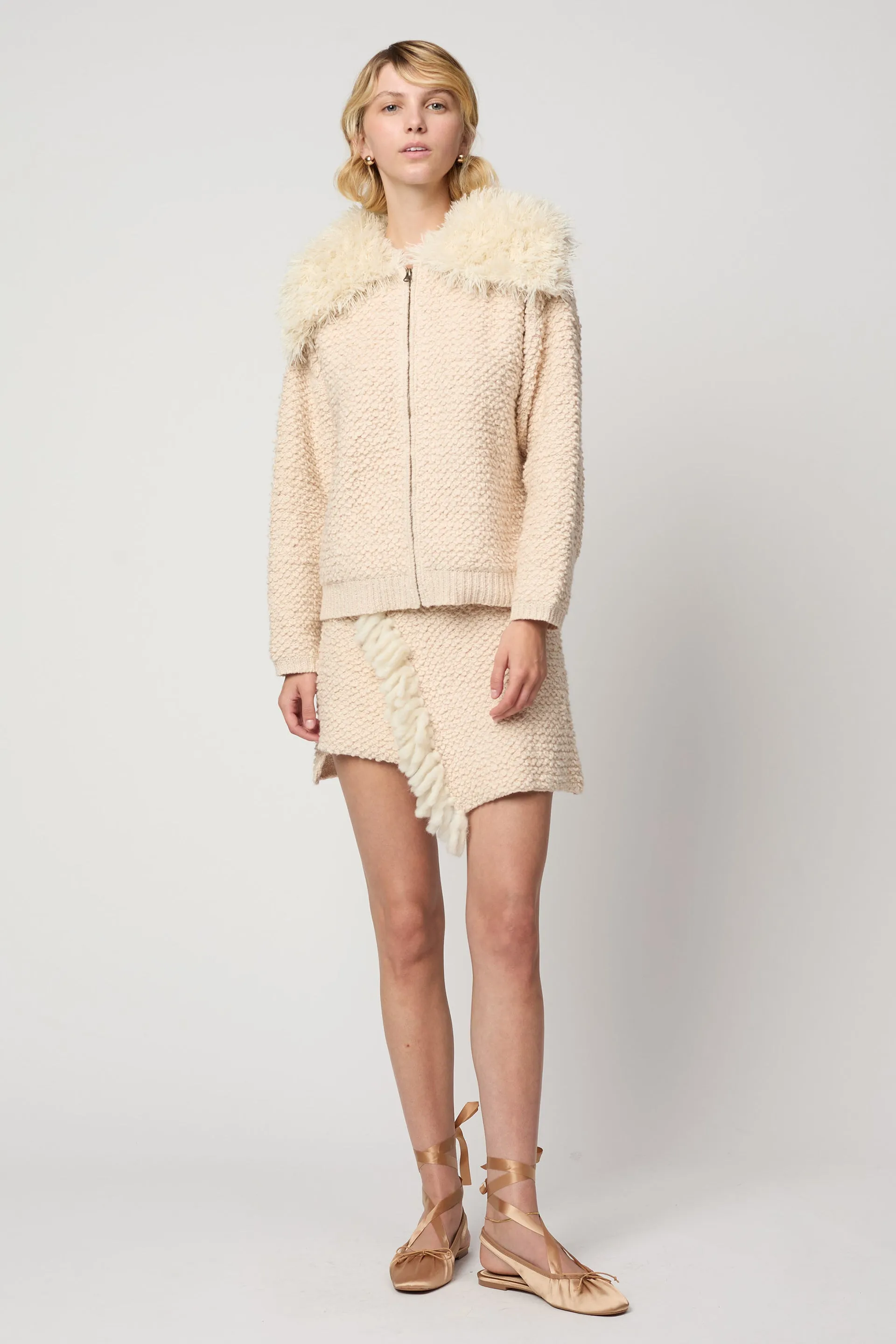 Cropped Bomber Cardigan with Alpaca Fur Collar sold by Atelier Delphine product image thumbnail 2