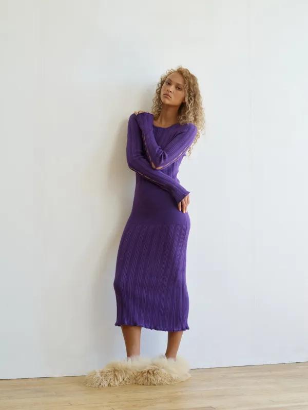 Pointelle Long Eyelet Sleeve Fitted Dress made by Atelier Delphine