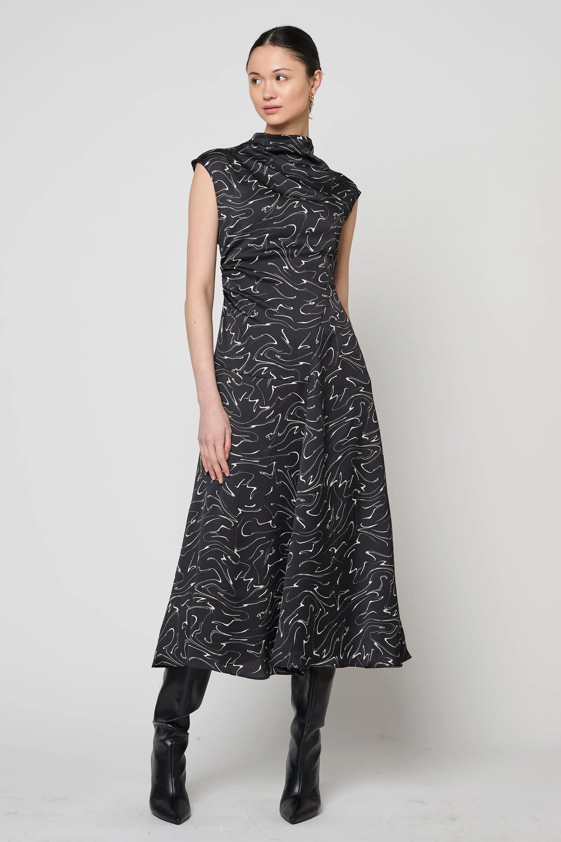 Twisted Hammered Satin Dress with Black Smearing Print sold by Atelier Delphine product image thumbnail 5