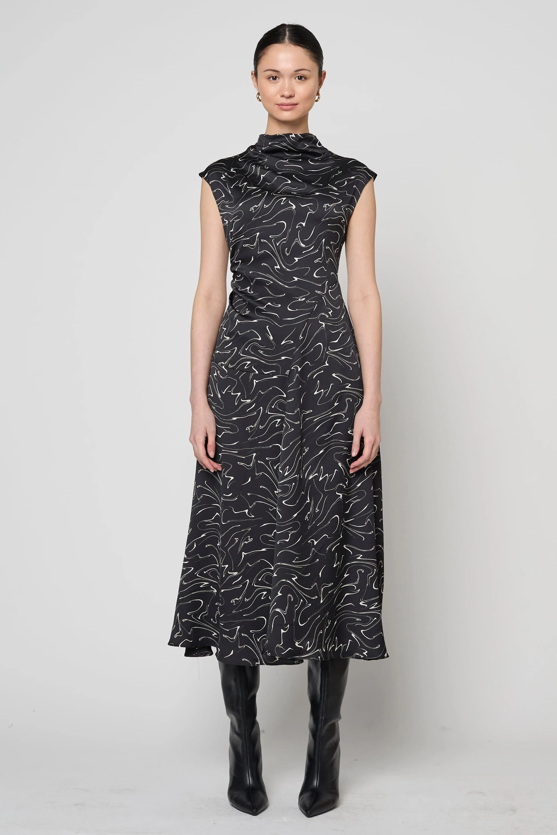 Twisted Hammered Satin Dress with Black Smearing Print sold by Atelier Delphine product image thumbnail 4