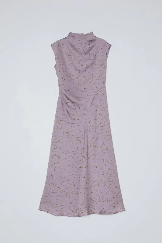 Twisted Hammered Satin Dress with Black Smearing Print sold by Atelier Delphine