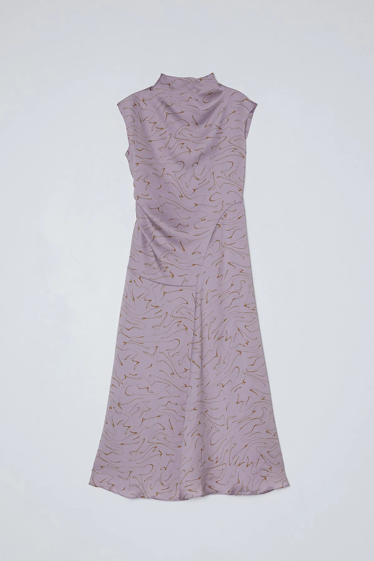 Twisted Hammered Satin Dress with Black Smearing Print sold by Atelier Delphine