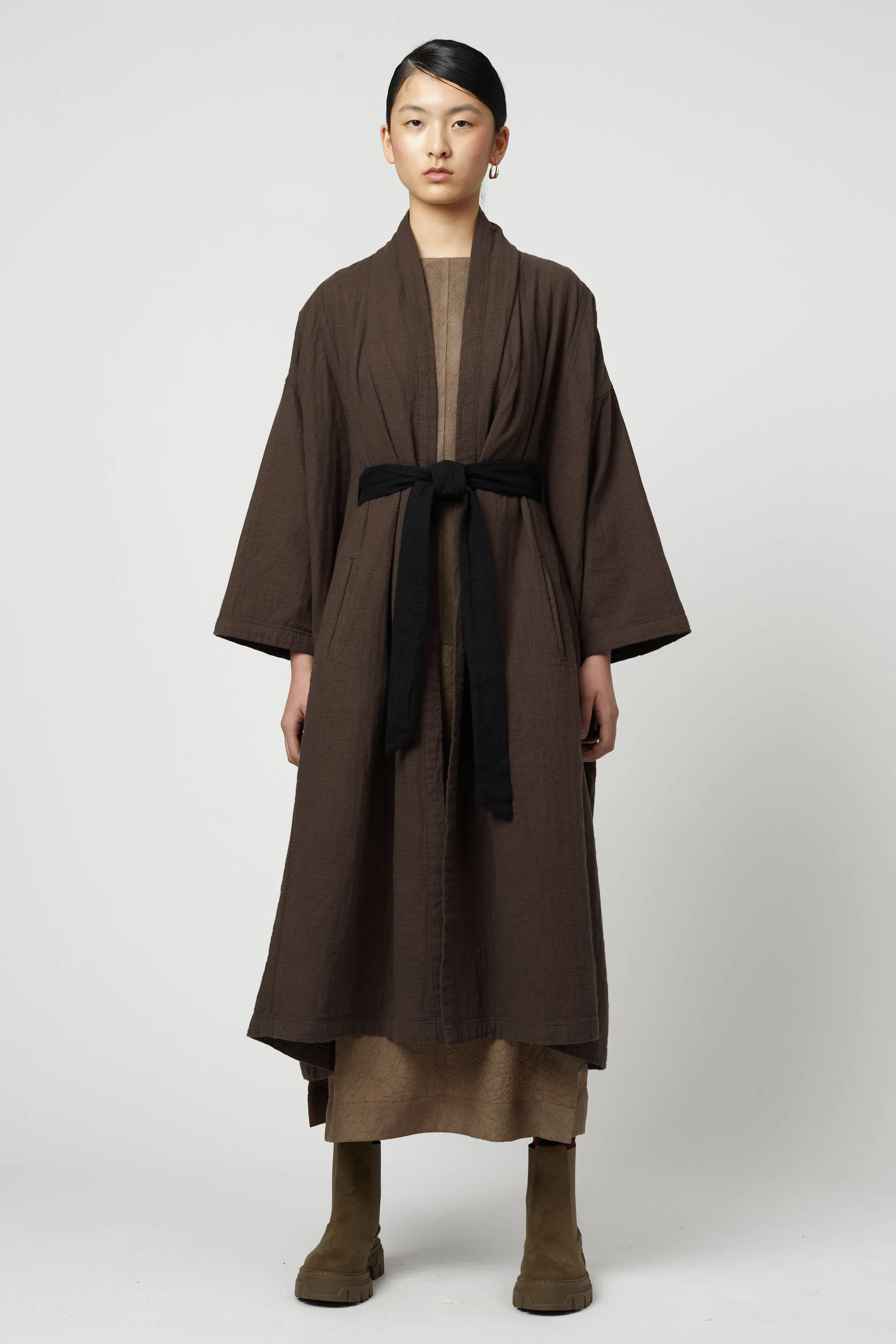 Belted Long Haori Coat in Double Layer Gauze sold by Atelier Delphine product image thumbnail 3