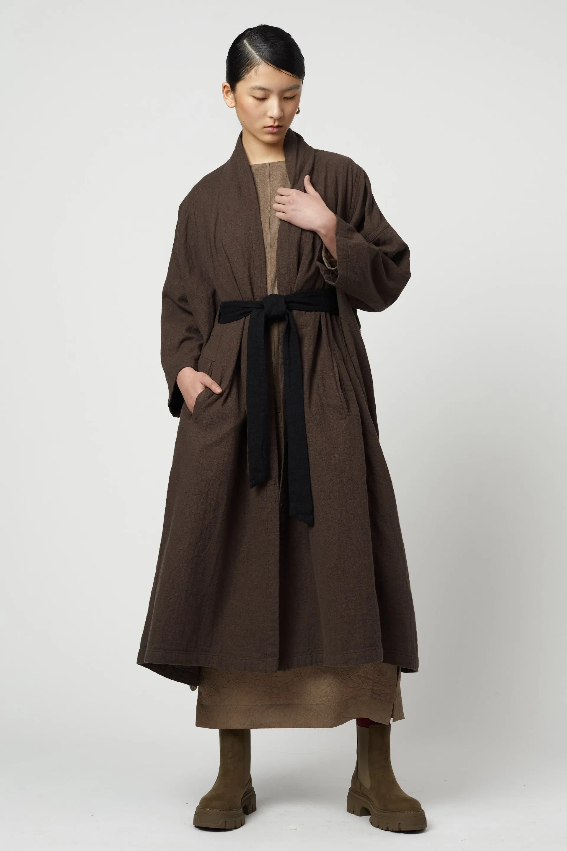 Belted Long Haori Coat in Double Layer Gauze sold by Atelier Delphine product image thumbnail 2
