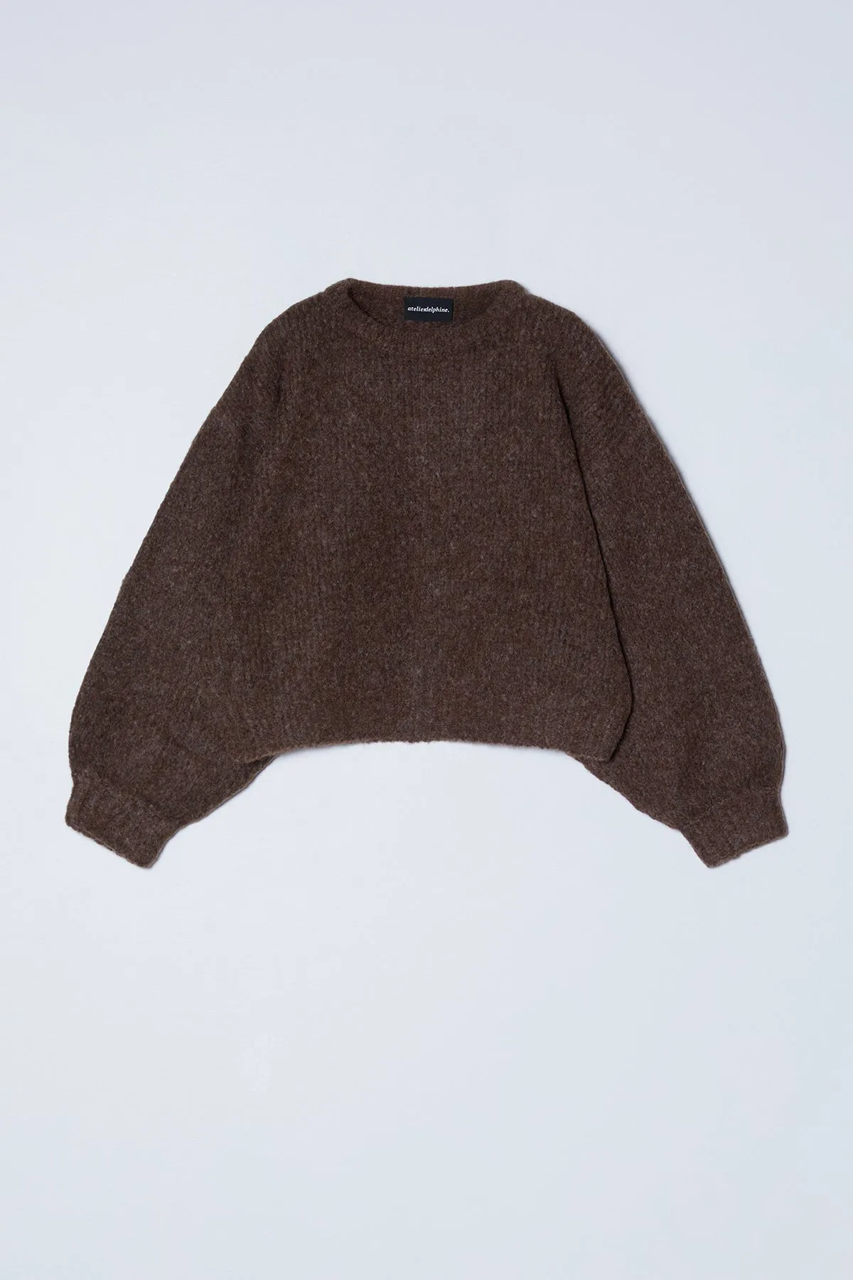 Balloon Sleeve Sweater in Supreme Alpaca (Chocolate Brown and Washed Denim) sold by Atelier Delphine